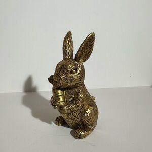 Gold Bunny Holding Carrot Easter Shelf Decor Accent